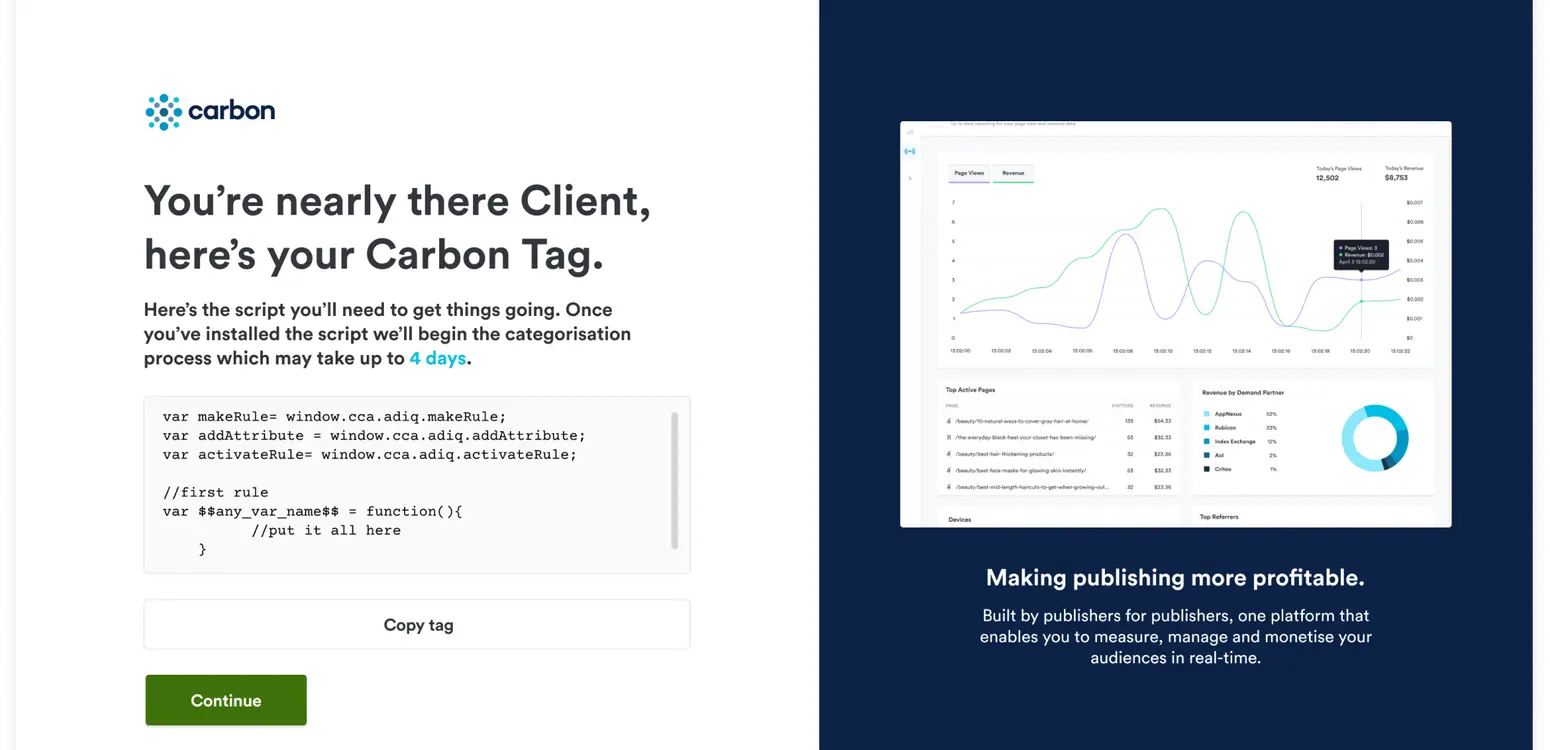 Steps in a new onboarding flow for Carbon LTD