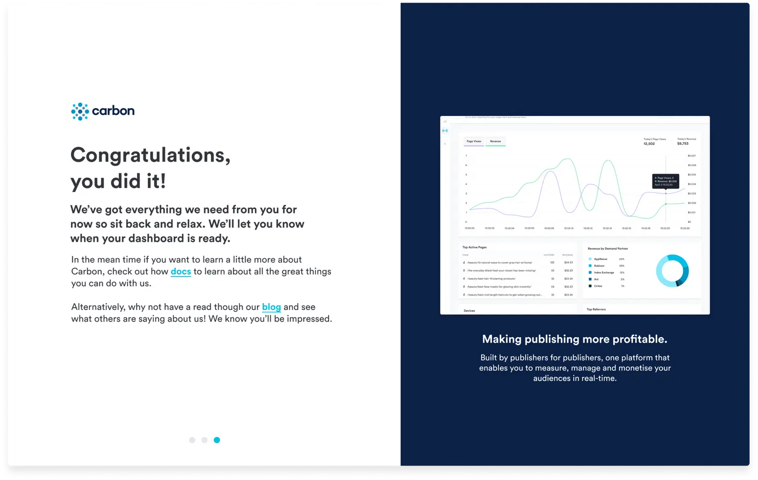 Steps in a new onboarding flow for Carbon LTD