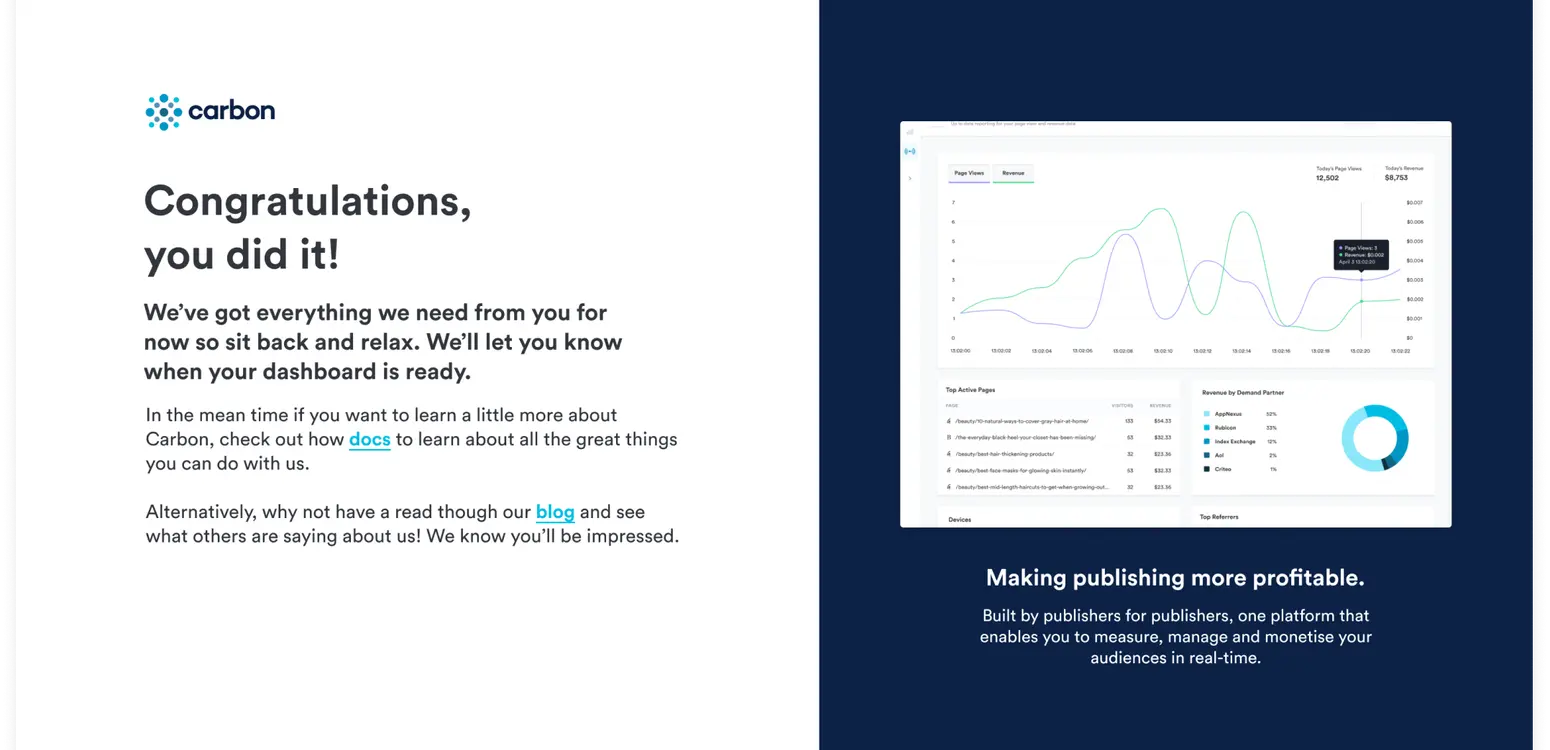 Steps in a new onboarding flow for Carbon LTD